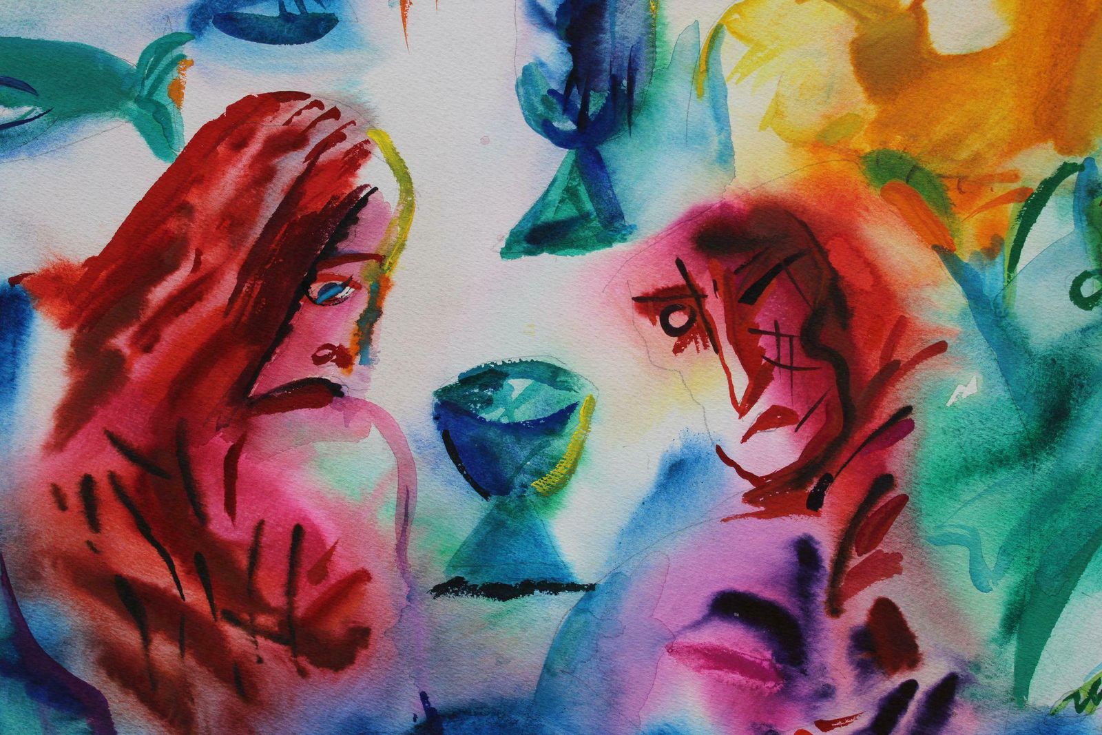Malda Muizule At The Table. Paper, Watercolour, 20th Century photo Art