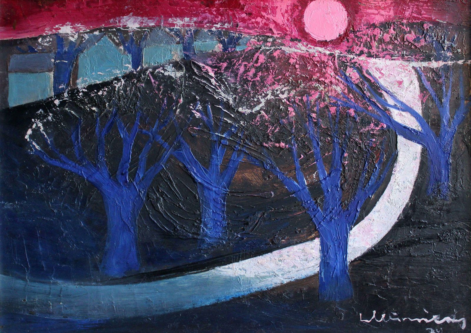 Laimdots Murnieks The Blue Trees. 1974 . Oil On Cardboard, 1974