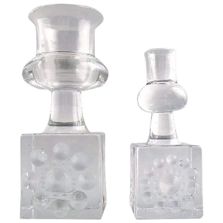 Kosta Boda, Bertil Vallien, Two Art Glass Candlesticks, 1980s