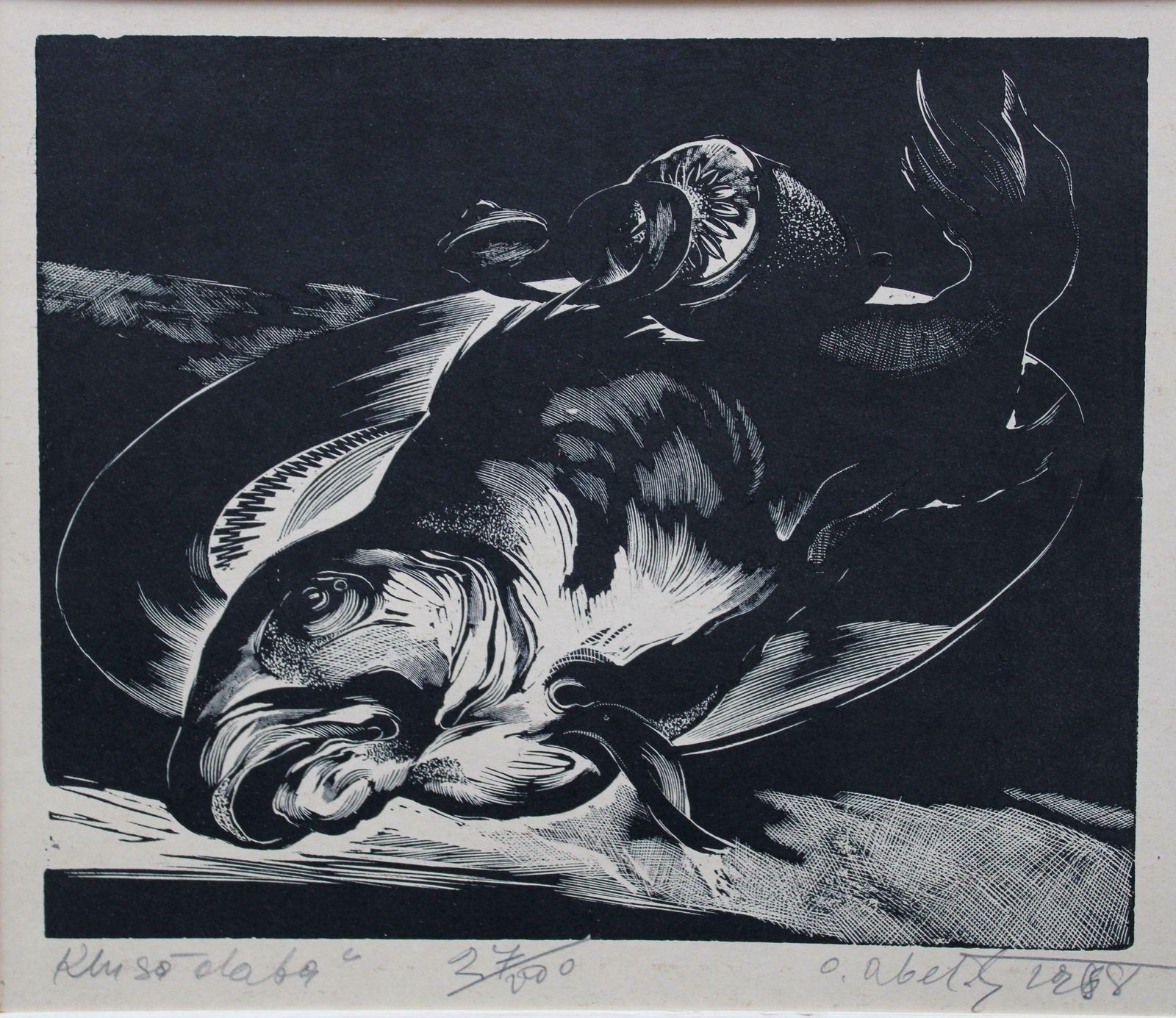 Olgerts Abelite Still Life 13/100. Paper, Linocut, 5/100,  1967 photo furniture