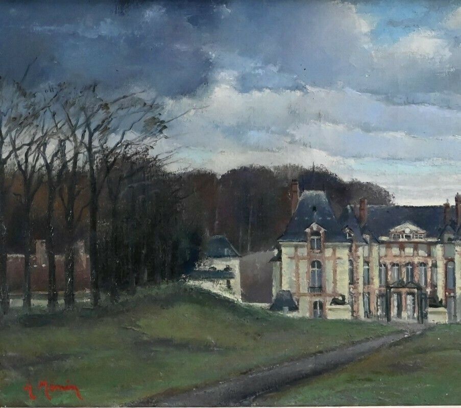 Art Large Painting “Château De Gros Bois”, Signed A.Mémin – 1954 photo