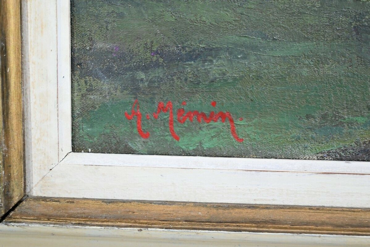 photo buy Large Painting “Château De Gros Bois”, Signed A.Mémin – 1954