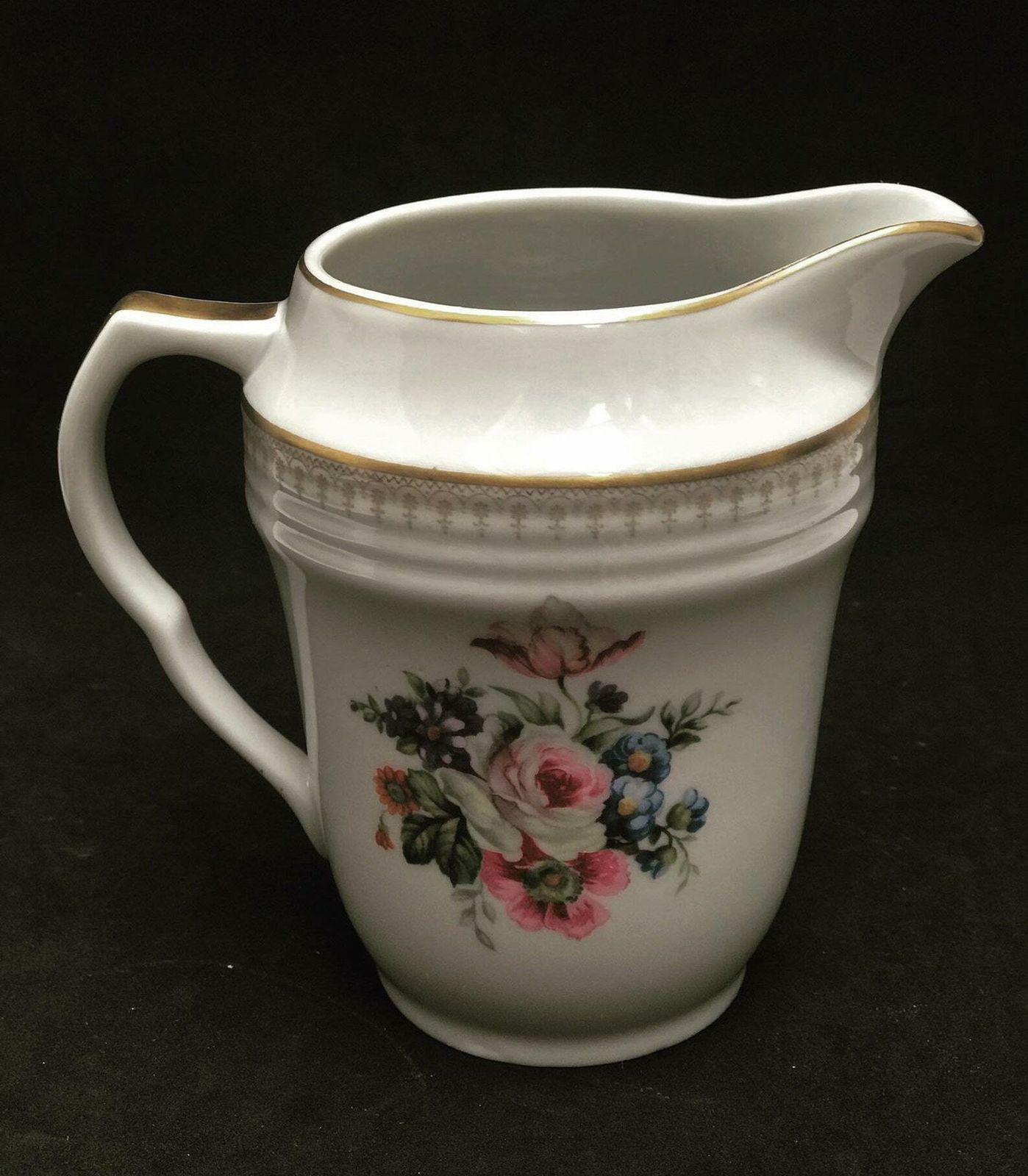Porcelain Milk Jug Creamer Floral Milk Pot Tea Coffee 1940s Porcelain De Boudour Cerabel Belgium Wedding Gift Illustration Gold Rim