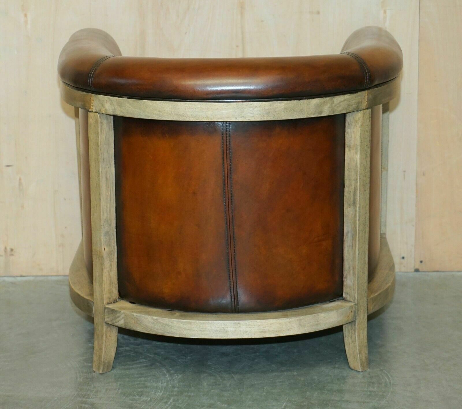 photo vintage Pair Of Fully Restored Stitched Brown Leather Limed Oak Tub / Club Armchairs