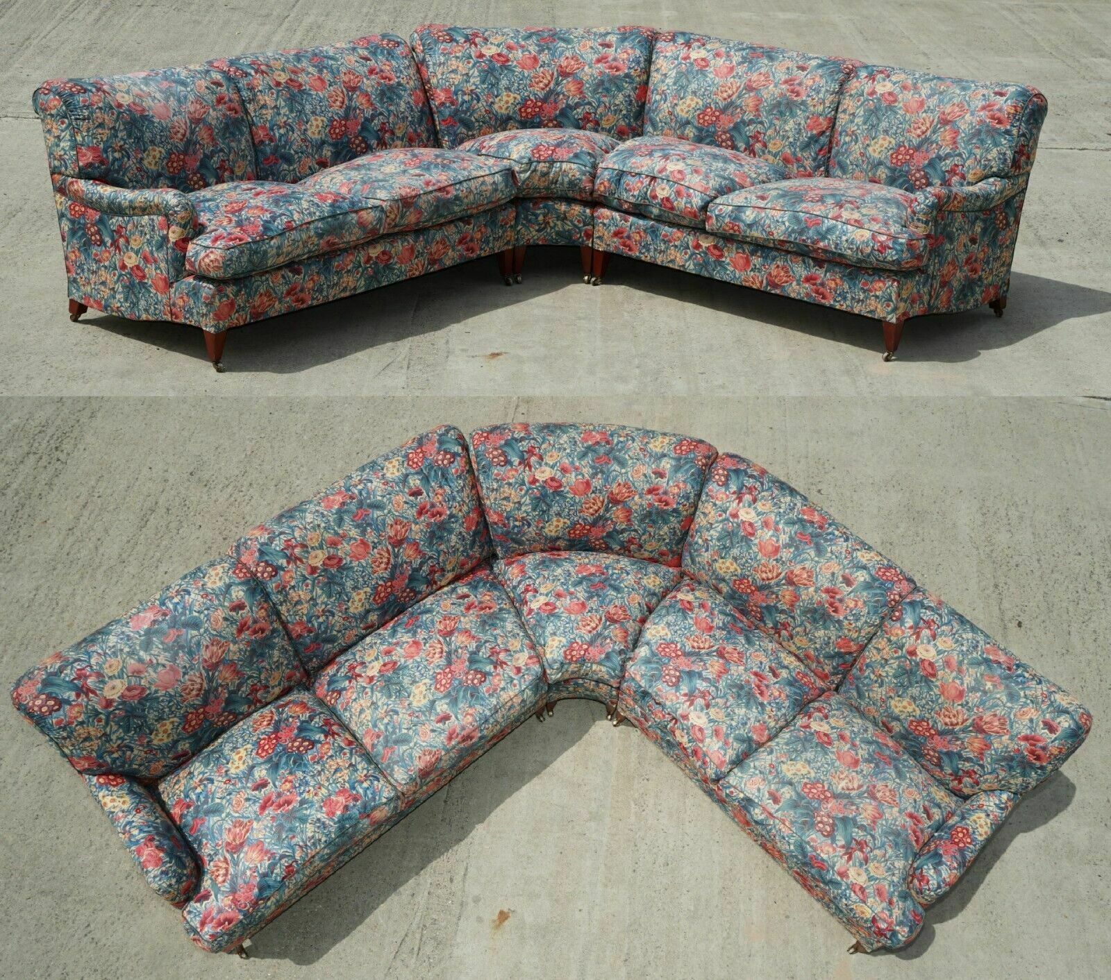 Vintage Howard & Son's London Bridgewater Large 5 Seat Corner Sofa Floral Fabric
