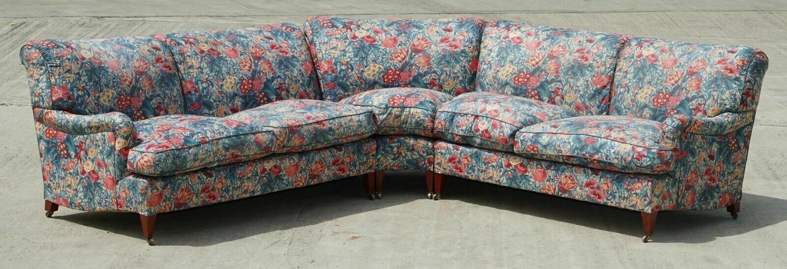 Vintage Howard & Son's London Bridgewater Large 5 Seat Corner Sofa Floral Fabric photo for sale
