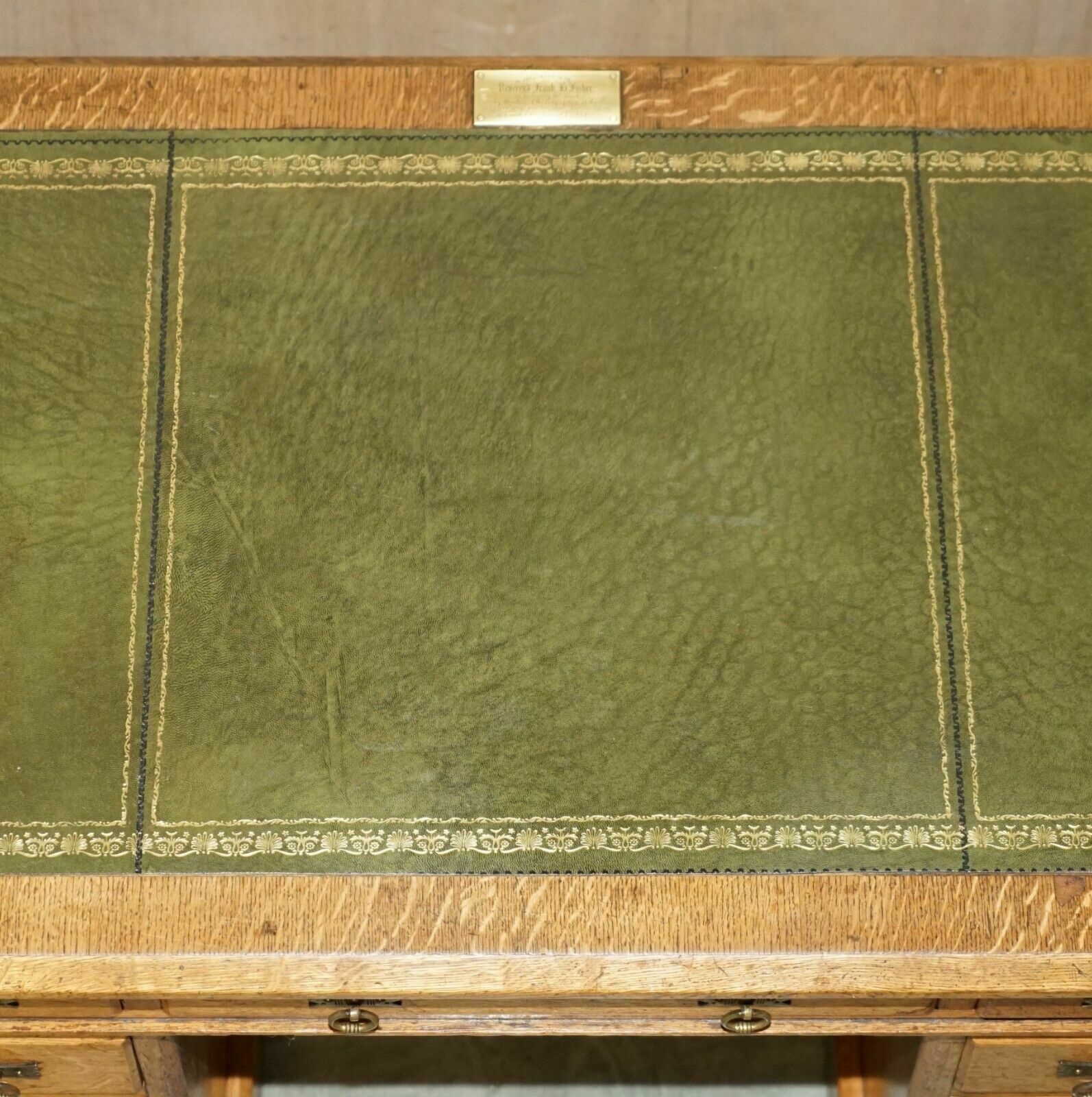 3950.0 Antique Circa 1883 Reverend Frank H Fisher Gifted Victorian Oak Partner Desk photo