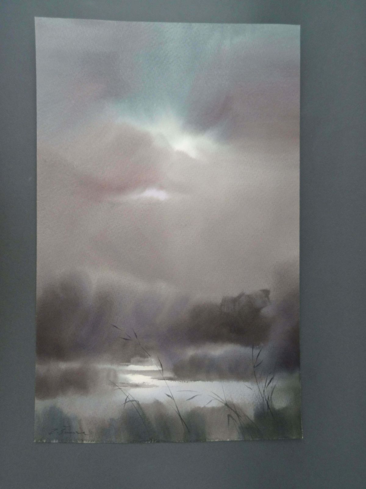 Zigmunds Snore Twilight On The River. 2019. Watercolour, Paper photo for sale