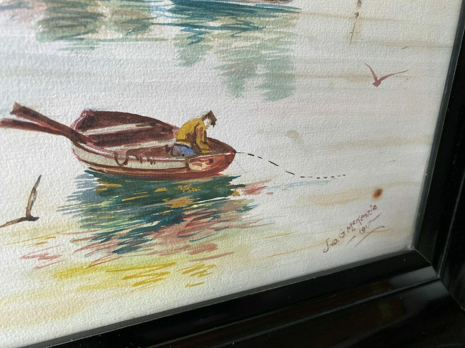 photo for sale Pair Of Early 20th Century Watercolours Boats In Calm Water Signed Jno G Mckenzie