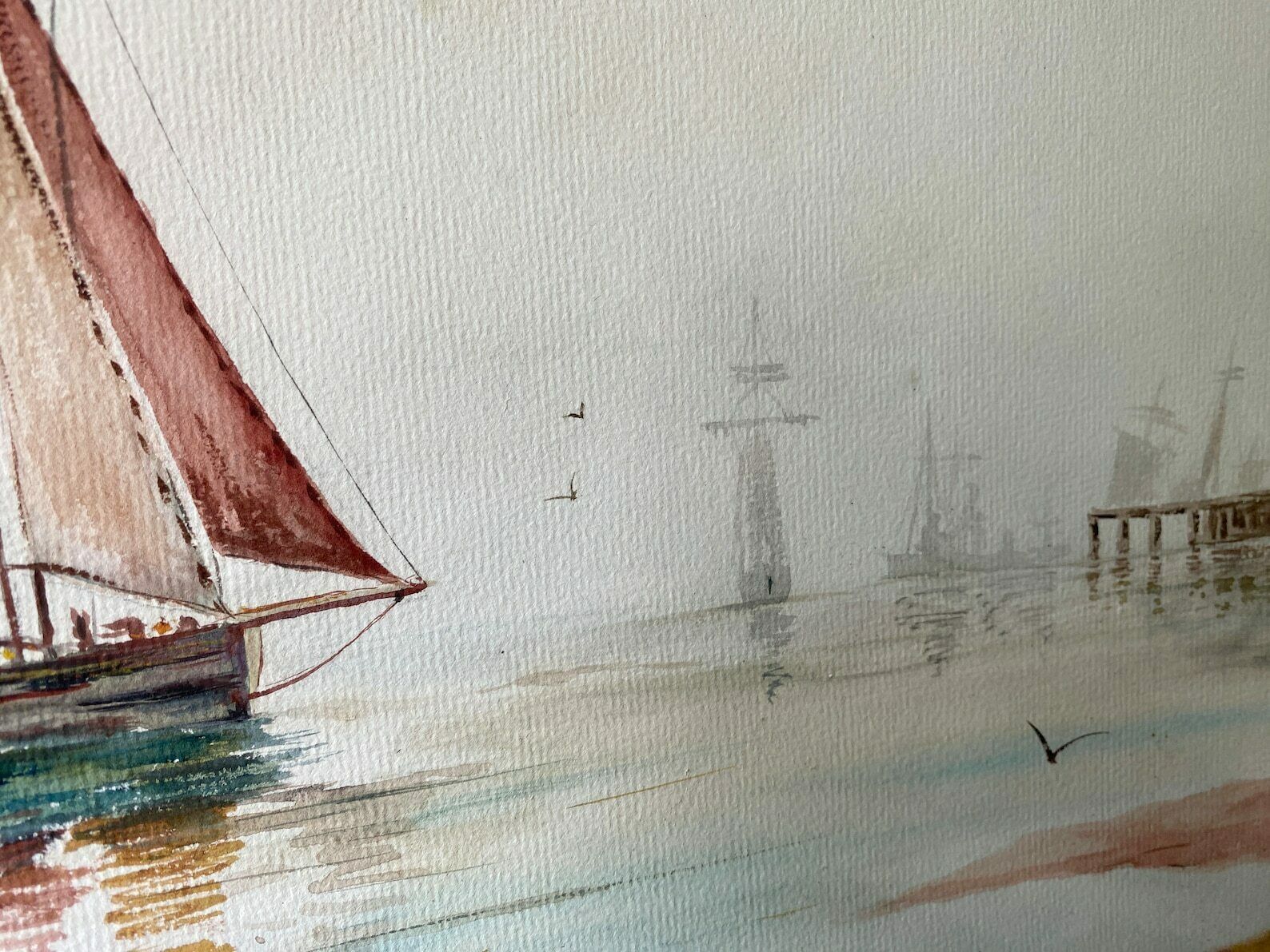 Art Pair Of Early 20th Century Watercolours Boats In Calm Water Signed Jno G Mckenzie photo