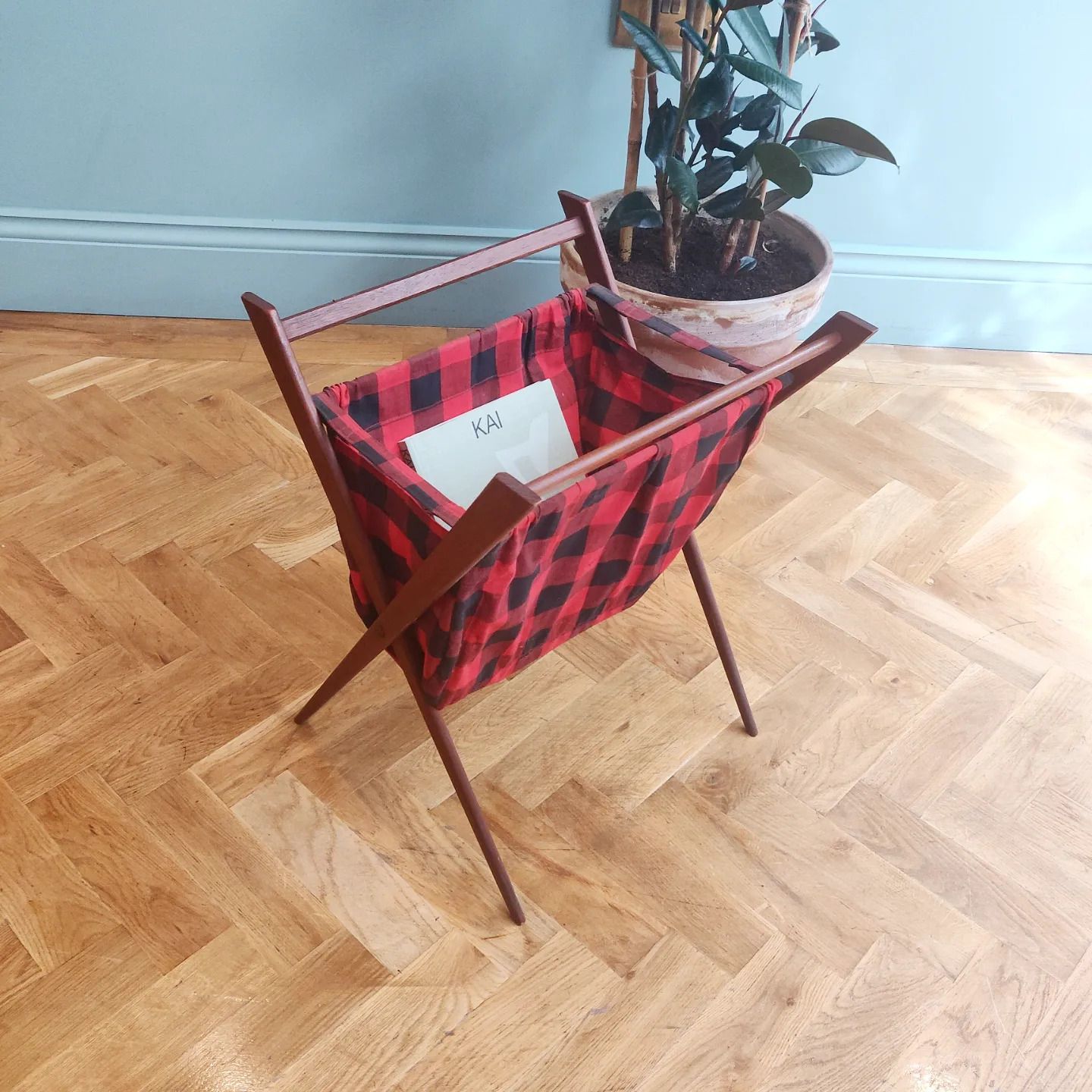 Mid 20th Century Folding Teak Magazine Rack / Wool Basket photo for sale