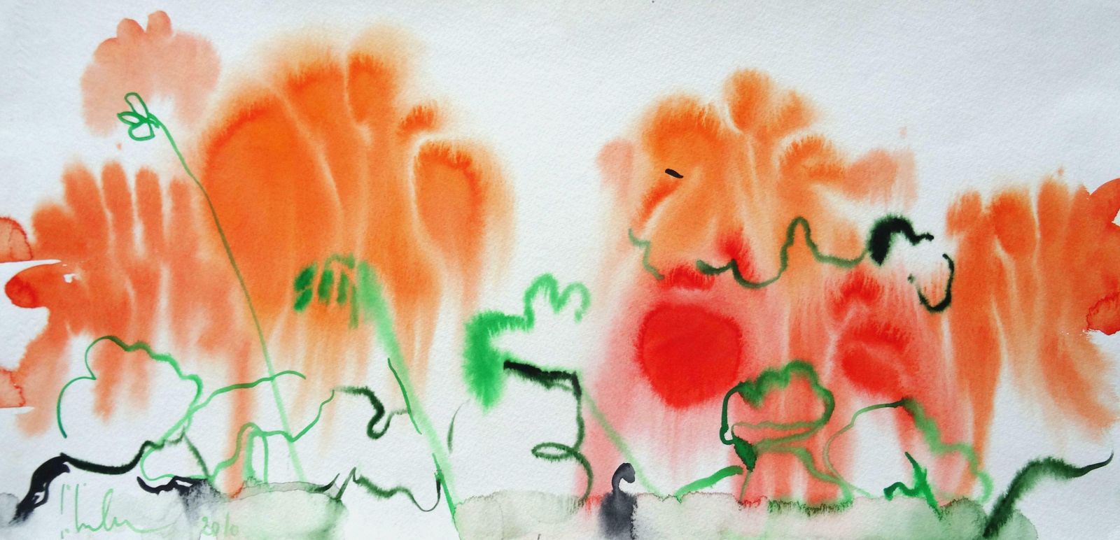 Ingrida Irbe Orange Flowers At Tuileries Garden. Paris 2010. Watercolour On Paper photo vinterior