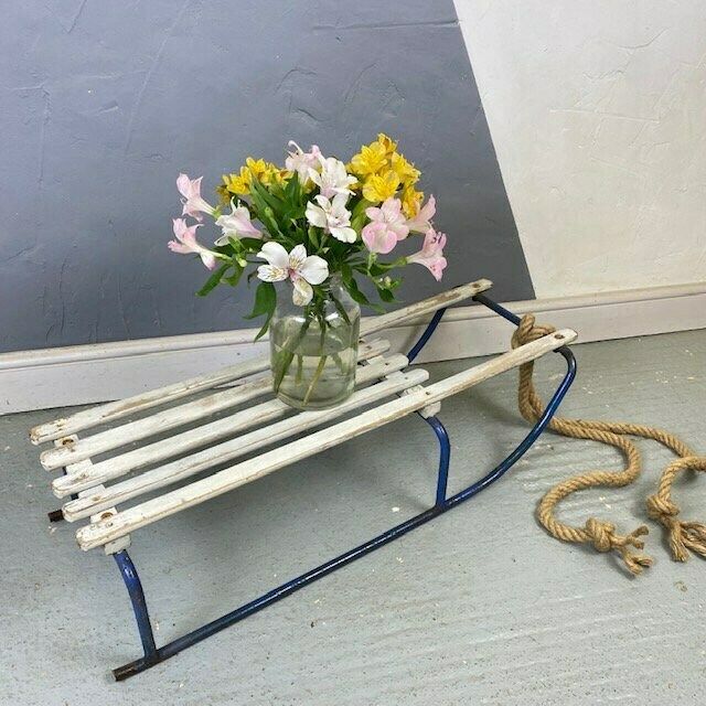 Blue Vintage Sledge Sleigh Old Metal Snow Christmas Santa photo furniture
