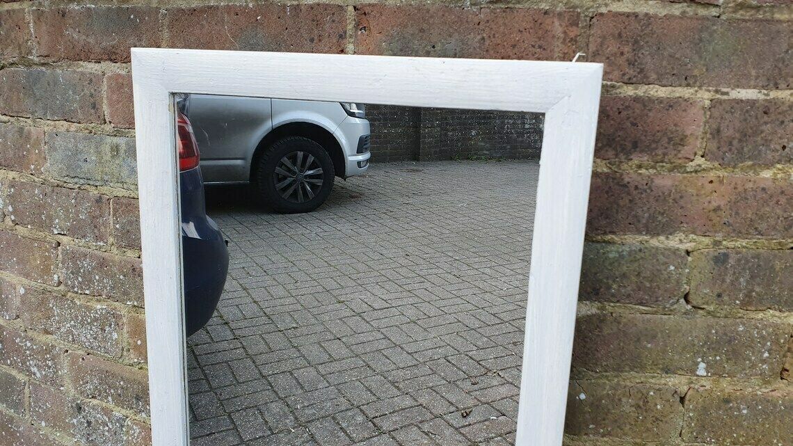Unique Hand Painted Bespoke Mirror In Farrow And Ball White And French Chic Grey photo Home Decor