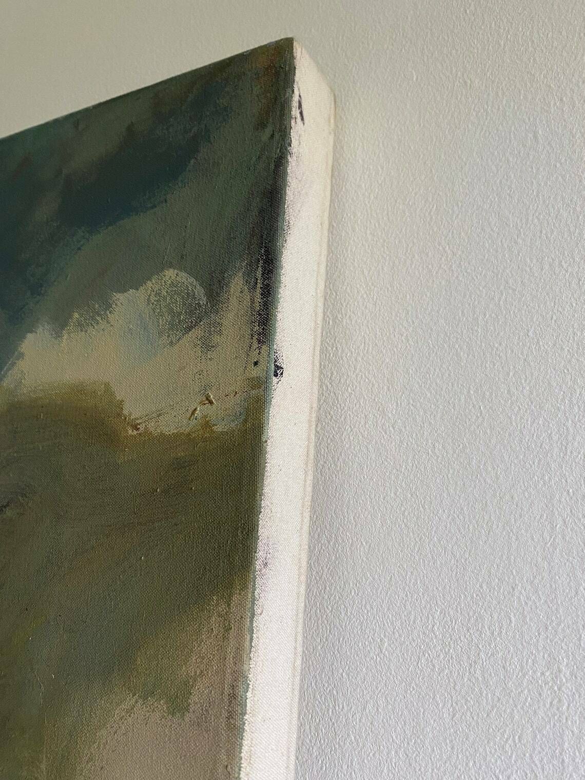Abstract Oil Painting On Canvas Original Vintage Artwork Of Figures Moving Dancing In Motion In Blue Beige Green And Pink Colour Palette photo buy