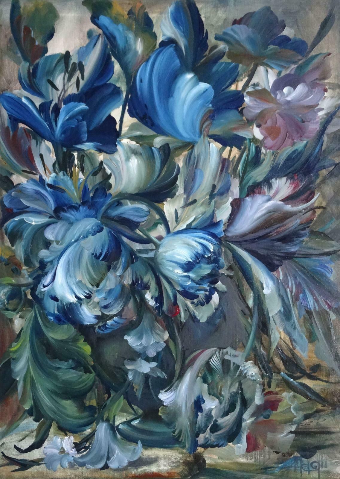Arturs Amatnieks (Leon) Blue Tulips. Canvas, Oil