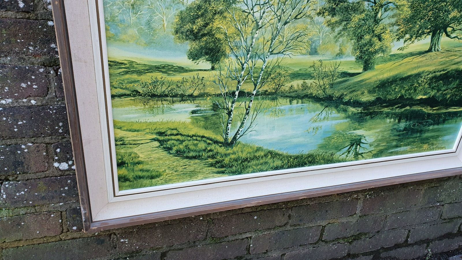Splendid 1970’s E Kruger Print Sunny Forest Gentle Waterfalls European Landscape. photo Art