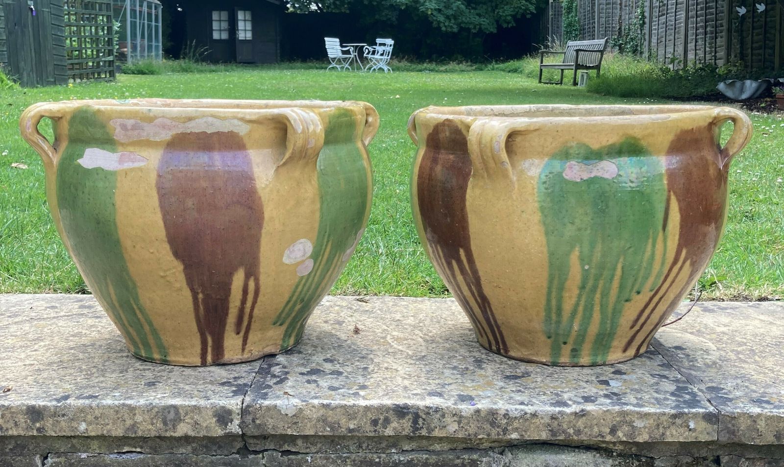 photo for sale A Pair Of French Provencale 'Dribble Glazed' Castelnaudary Garden Planters