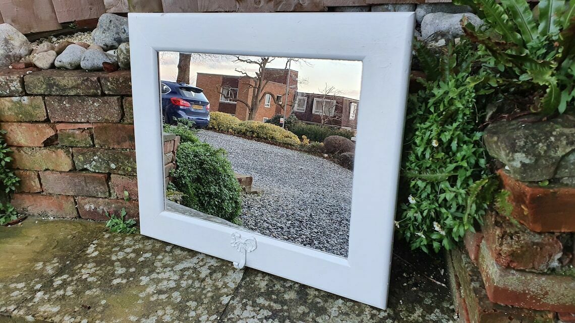 Painted Wall Mirror In Farrow And Ball Wimborne White With Metal Ribbon Hook photo 65.0
