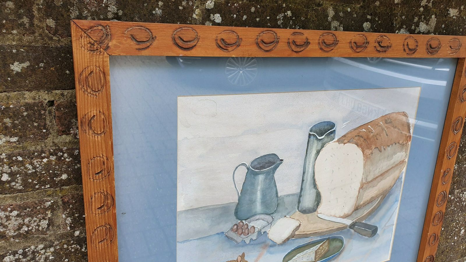 Very Large Bold And Imposing 70’s Or 80’s Quirky Still Life Watercolour Cheese Wine And Mouse. photo for sale