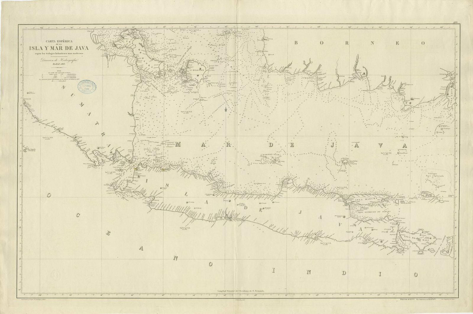 Large Chart Of The Island And Sea Of Java, Indonesia