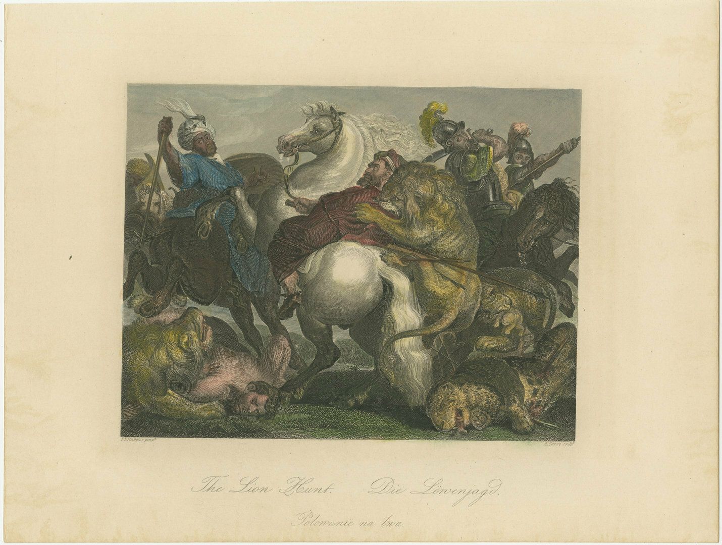 Original Antique Print Of The Lion Hunt After The Painting By P.P. Rubens