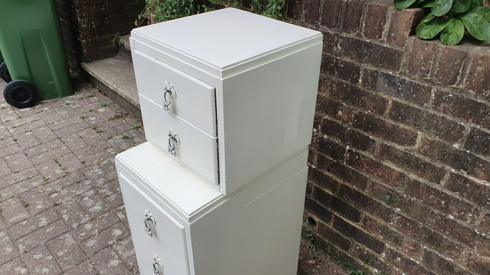 Thin Vintage Painted Shabby Chic Oak Flight Or Chest Of Drawers Farrow And Ball Storage photo vinterior
