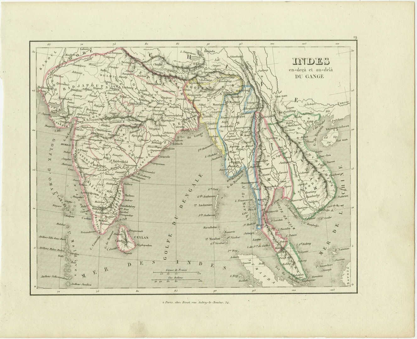 Antique Map Of India To Southeast Asia