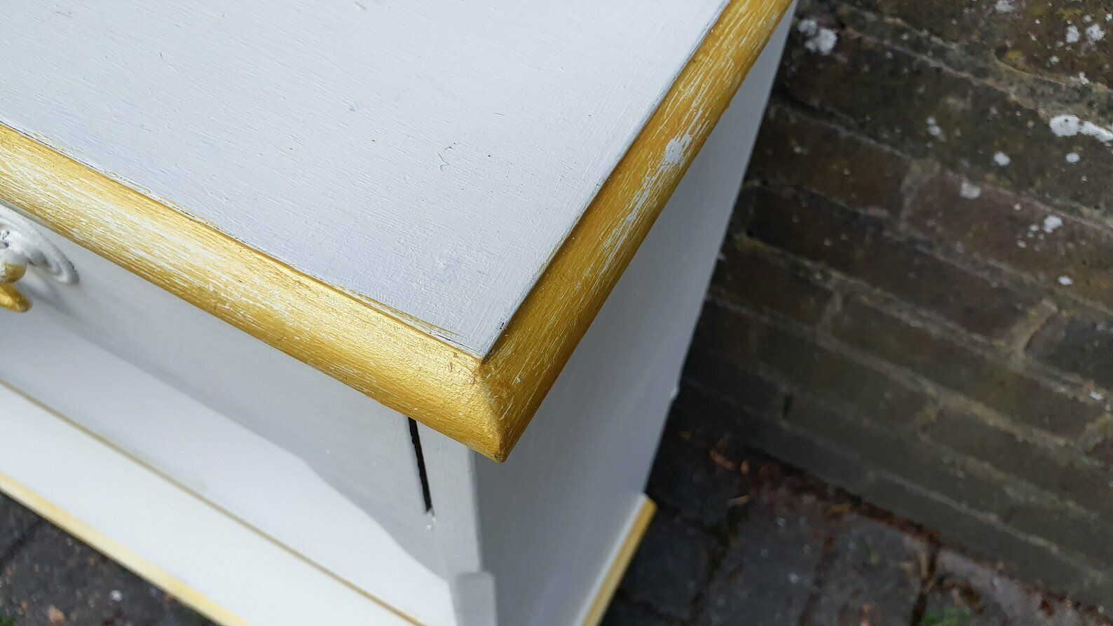 245.0 Wonderful 1970’s Shelves Bookcase Hallway Living Room Unit In Farrow And Ball Cream With Gold Highlights photo