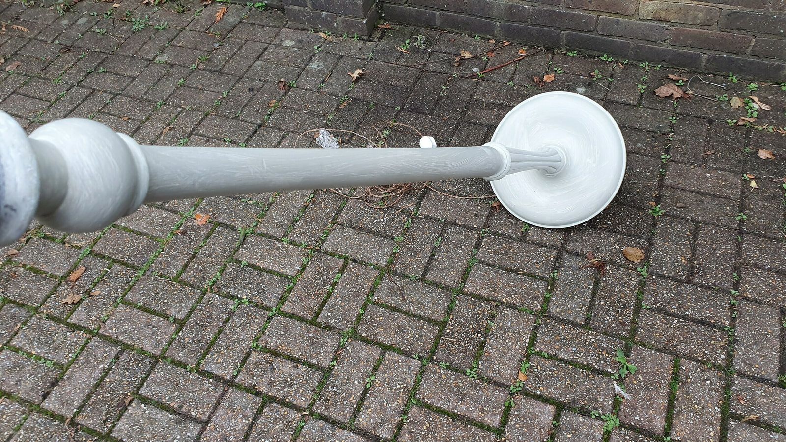 photo for sale Vintage Painted Shabby Chic Standard Lamp Turned And Fluted ‘Washed’ In Farrow And Ball French Gray It Is 1950’s Or 60’s