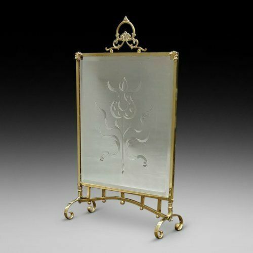 Art Nouveau Brass Framed Fire Screen