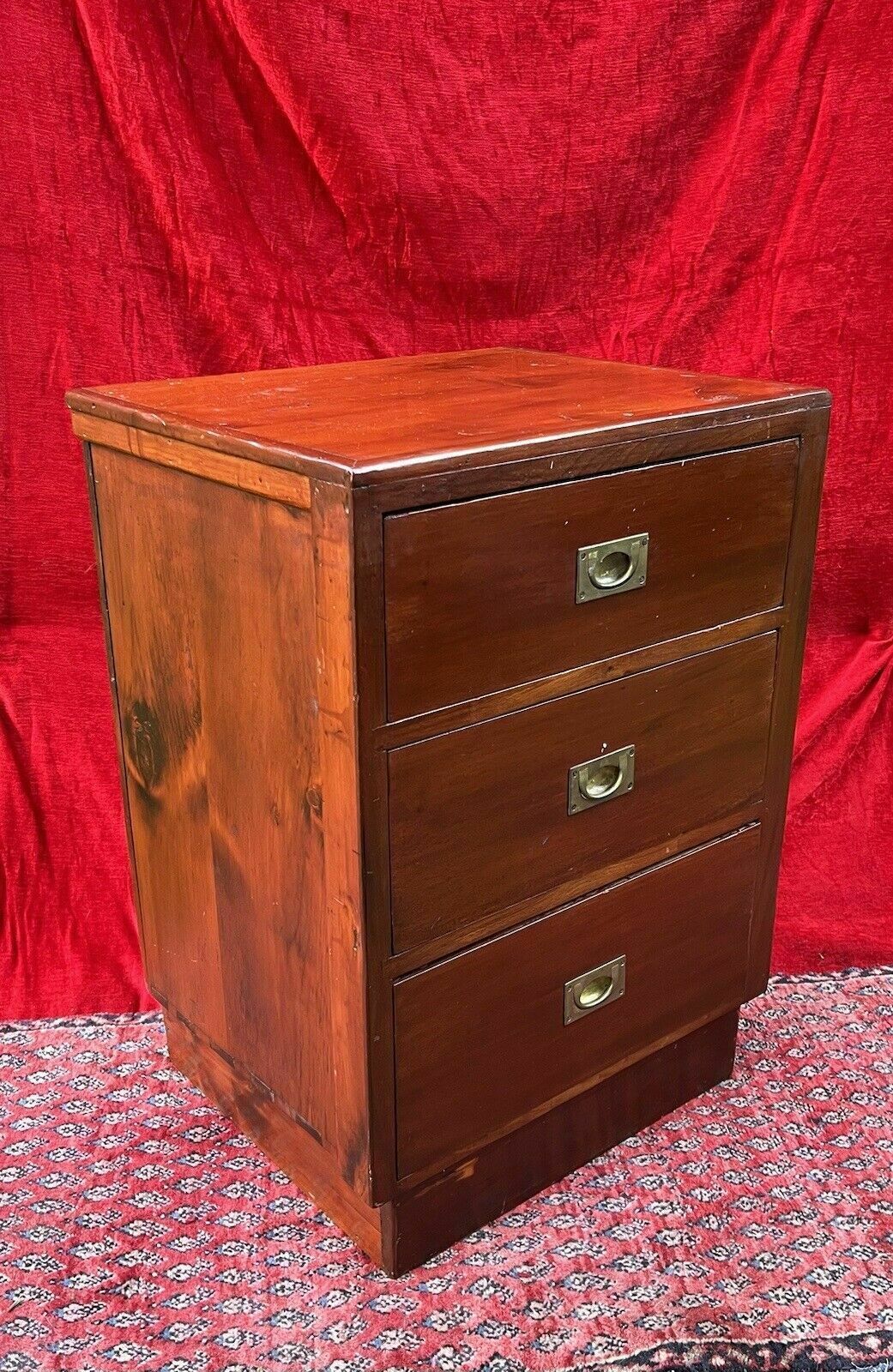Antique 19c Naval Captains Brass Mounted Camphorwood Sea Drawer Chest