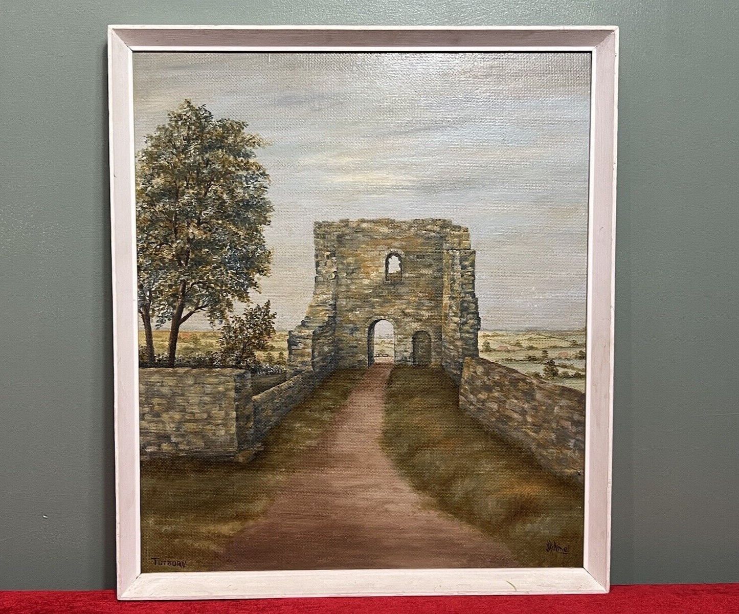 20c British Historic Tutbury Castle 'John O Gaunts Gateway' Oil Painting Signed photo furniture