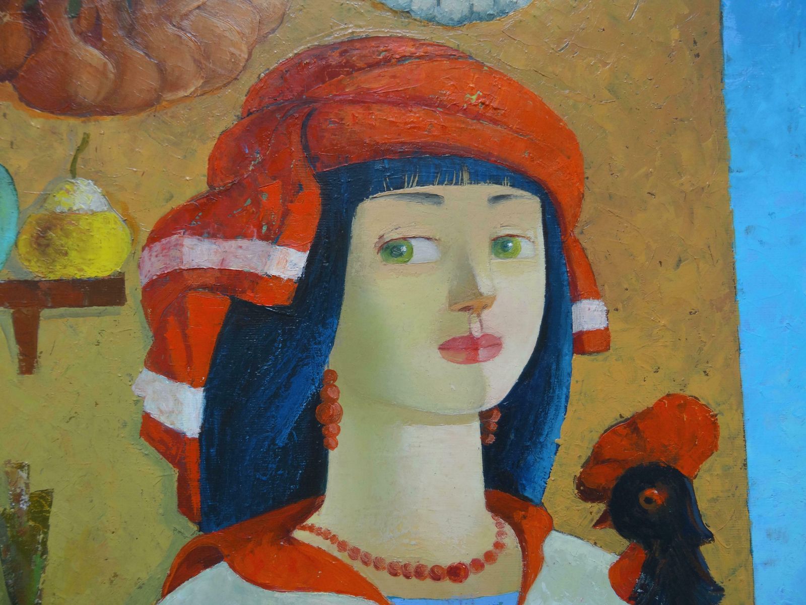 Nugzar Kakhiani (Kahiani) Girl With A Rooster. 2020. Oil On Canvas photo Art