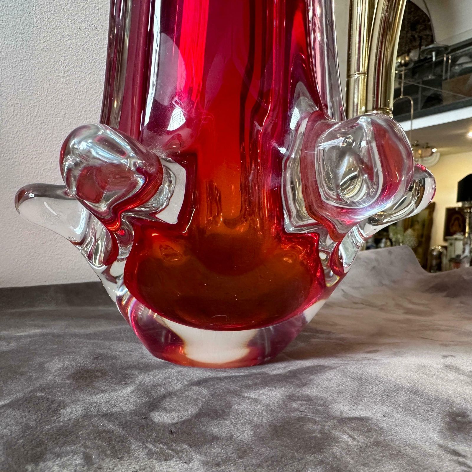 1980s Modernist Red Sommerso Murano Glass Tall Vase By Seguso photo vinterior