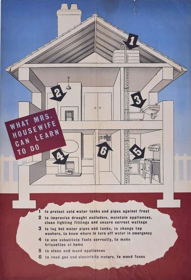 World War 2 Coal Saving Poster 'What Mrs Housewife Can Learn' By Beverley Pick