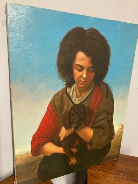 Contemporary Art Painting Giancarlo Pignataro 1987 "Girl With Dog"