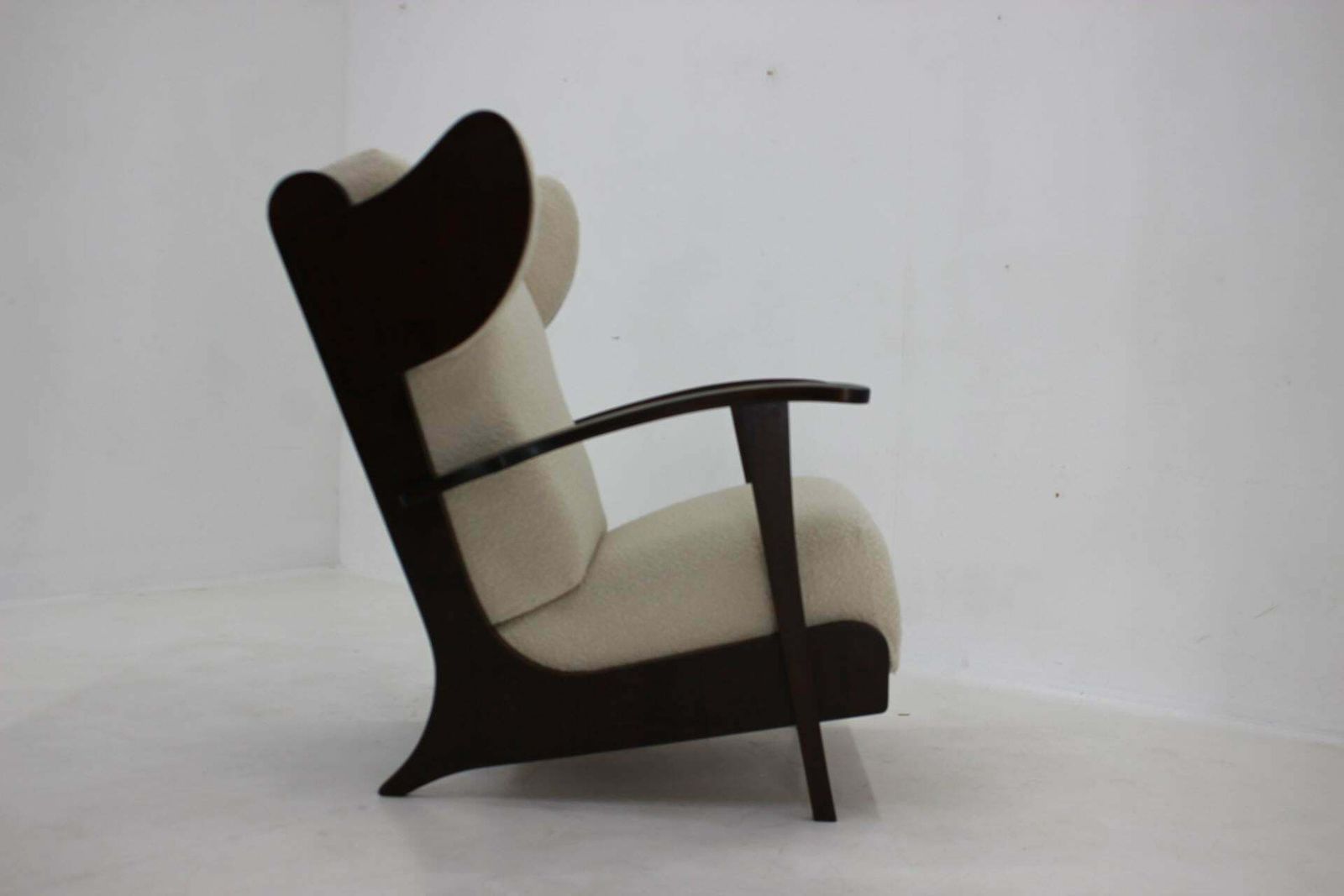 1940s Unique Large Wing Chair In Wool Boucle, Restored photo buy