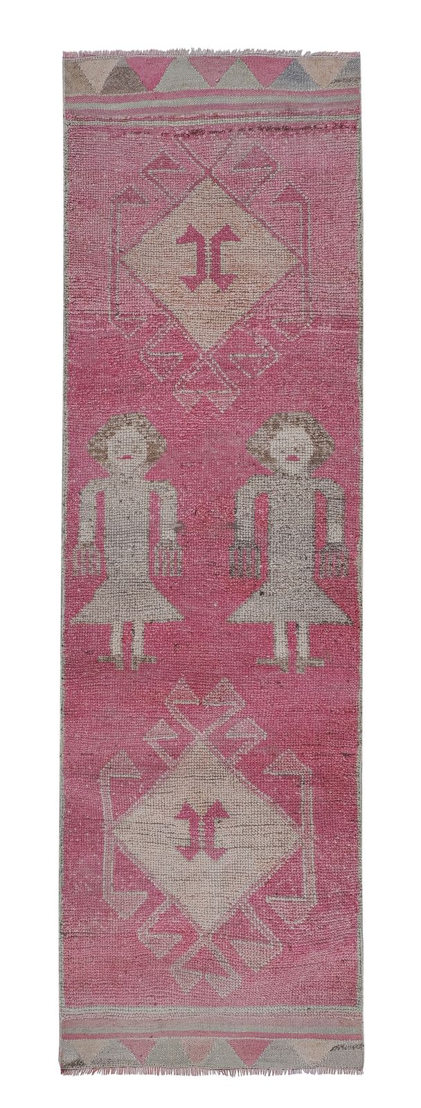 1960s Hand Knotted Two Human Pictorial Rug 3'2'' X 10'5''
