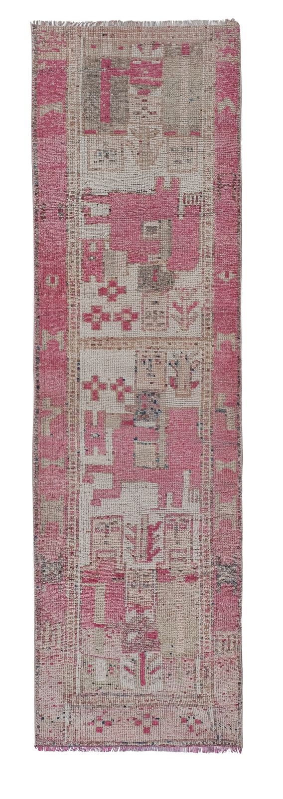 1960s Distressed Human Pictorial Kurdish Runner Rug