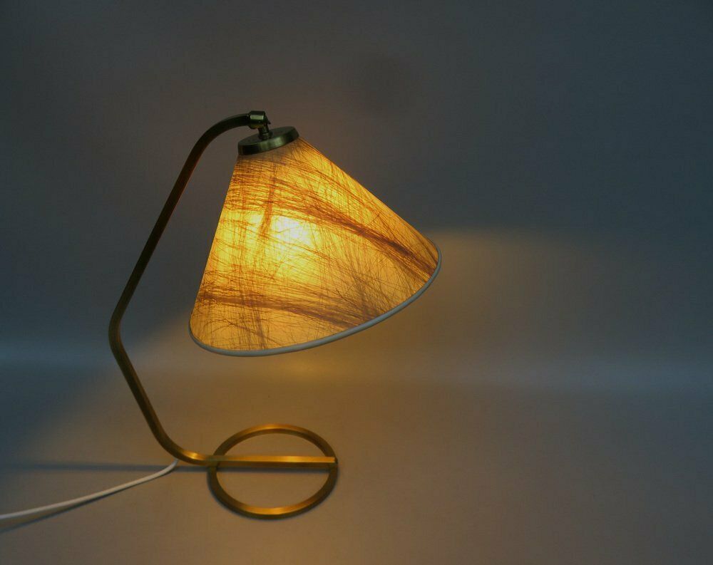 Extraordinary Table Lamp In Brass With Lampshade In Fiberglass, 1960s photo vintage