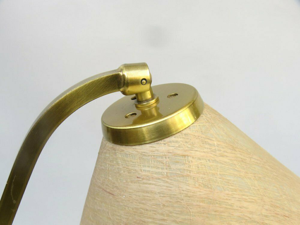 photo vintage Extraordinary Table Lamp In Brass With Lampshade In Fiberglass, 1960s