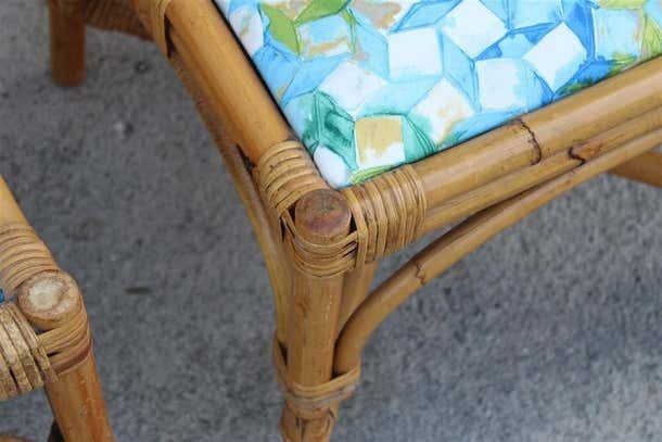 photo for sale Mid Century Italian Pair Bamboo Chairs Multicoloured Fabric For The Sea