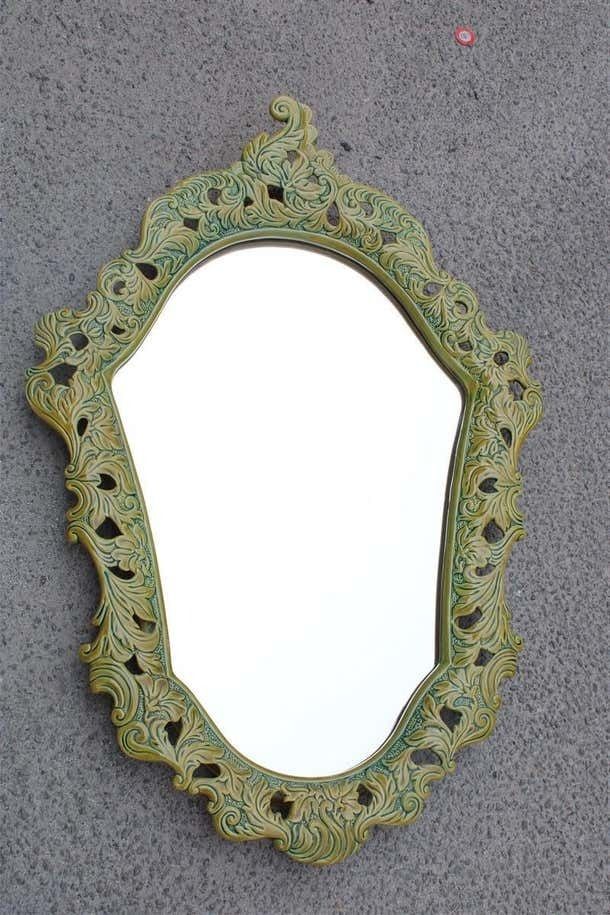 Green Wall Mirror In Pop Art Baroque Ceramic 1950s Made In Italy photo furniture