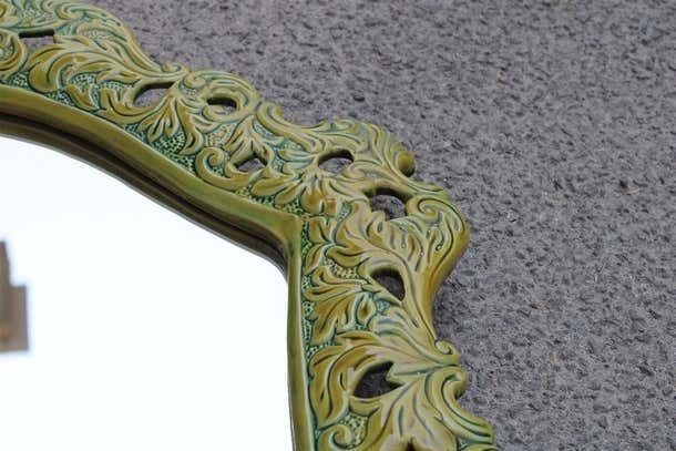 Green Wall Mirror In Pop Art Baroque Ceramic 1950s Made In Italy photo vintage