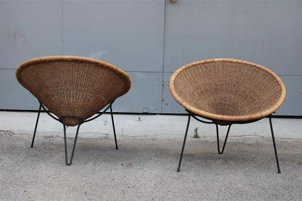 Pair Of Roberto Mango Armchairs Italy 1950 Iron And Bamboo Cone Wicker photo furniture