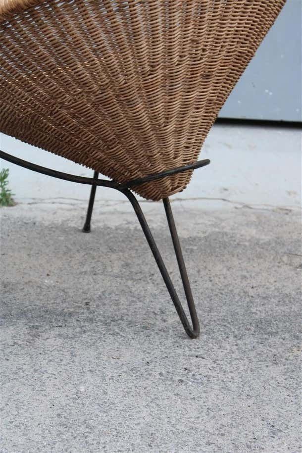 Furniture Pair Of Roberto Mango Armchairs Italy 1950 Iron And Bamboo Cone Wicker photo
