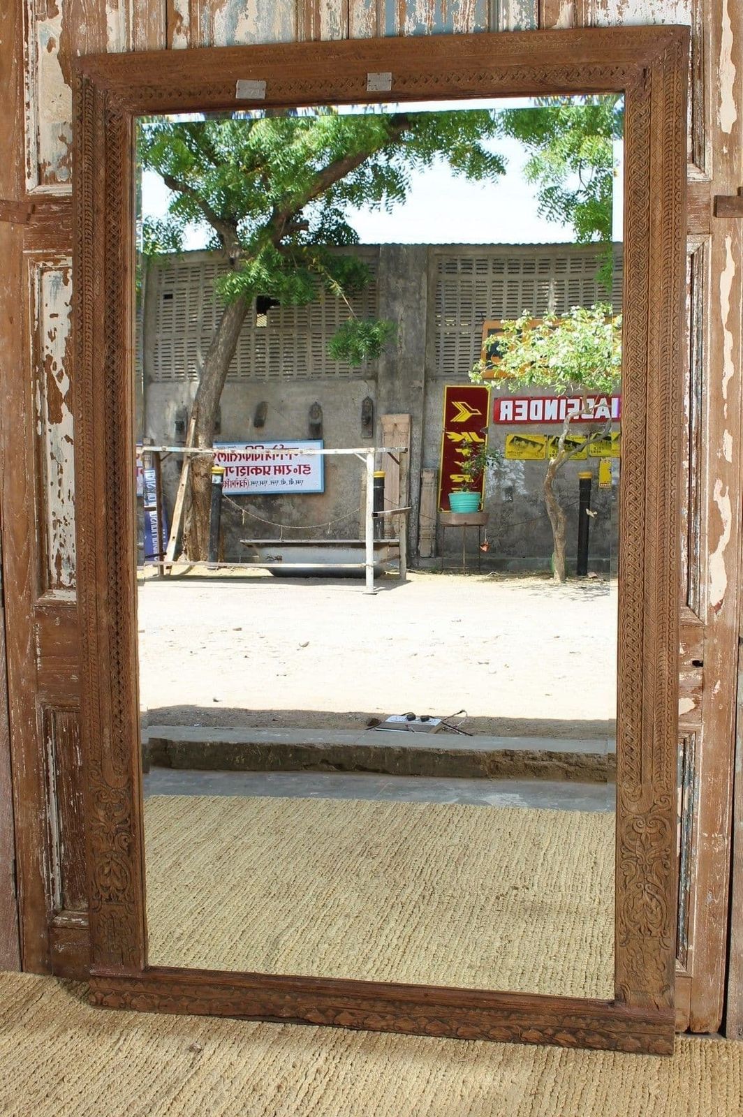 Finely Carved Golden Teak Doorway Mirror, Hyderabad
