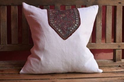 Cushion Made Of Vintage French Linen And Antique Embroidery