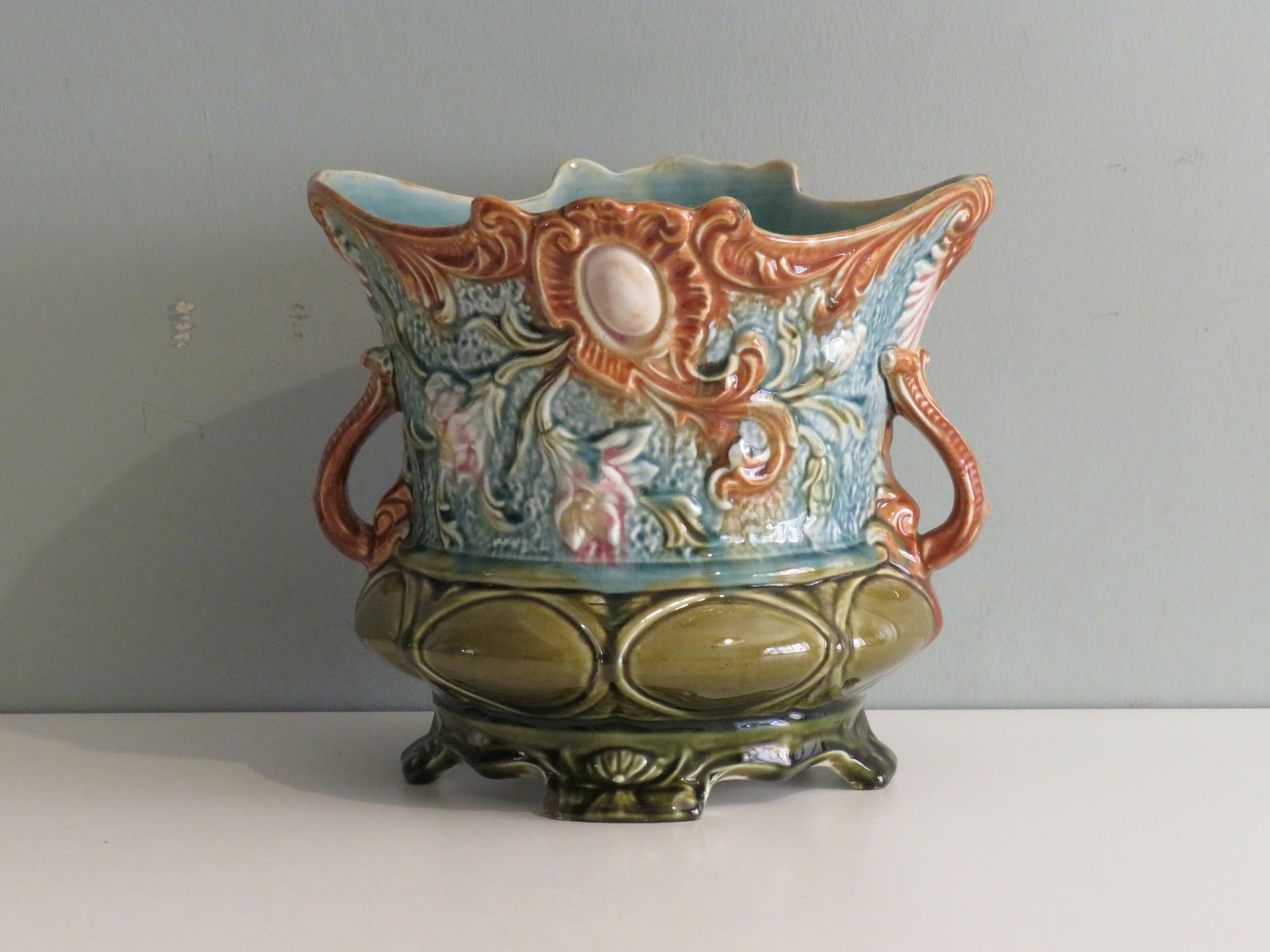 Art Nouveau Planter, Majolica, Early 20th Century, France photo buy